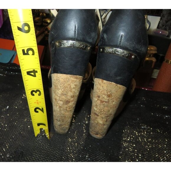 Jimmy Choo Vintage Luxury Italian Leather and Cork Ankle Strap Wedges Metallic - Picture 4 of 9